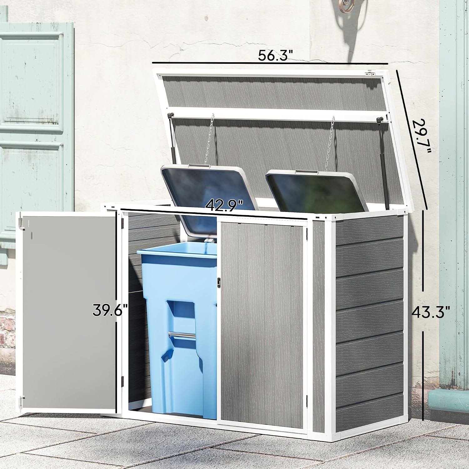 Outsunny 41 Cu. Ft. Outdoor Storage Shed with Chain Lid, Waterproof Outdoor Horizontal Trash Can Storage with Lockable Storage Box for Trash Cans, Garden Tools, Gray