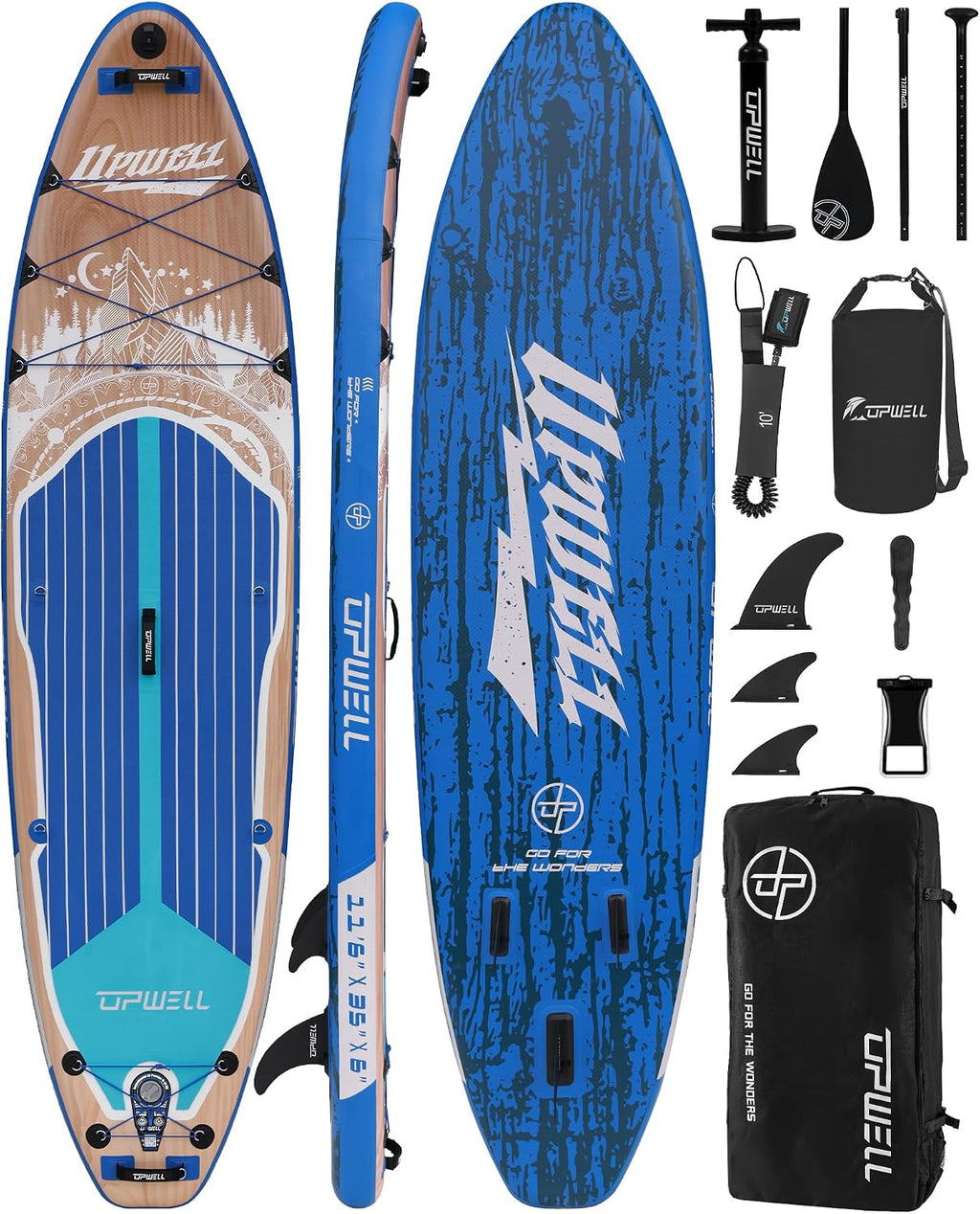 UPWELL 10'6'/11'/11'6' Inflatable Paddle Board, Stand Up Paddlboard for Youth & Adults, Stable Design, Premium SUP Accessories, Backpack, Leash, Hand Pump, Fins