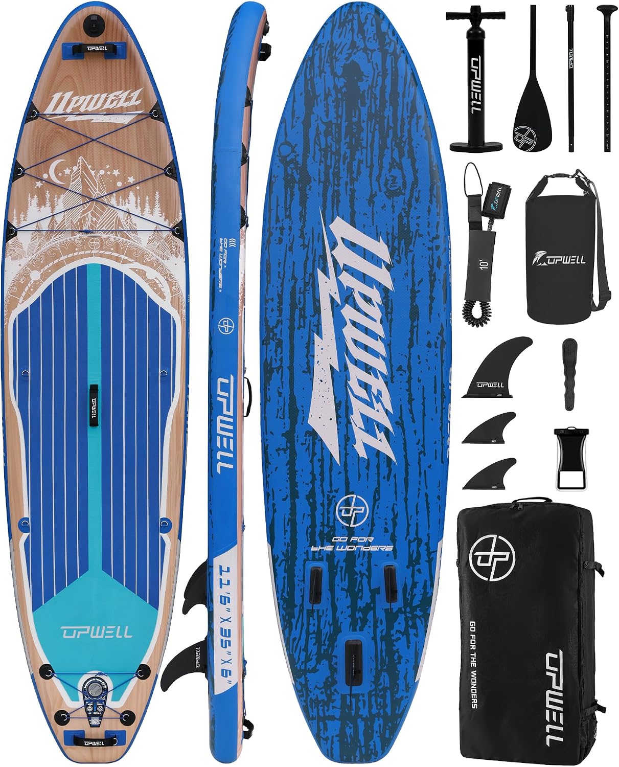 UPWELL 10'6'/11'/11'6' Inflatable Paddle Board, Stand Up Paddlboard for Youth & Adults, Stable Design, Premium SUP Accessories, Backpack, Leash, Hand Pump, Fins