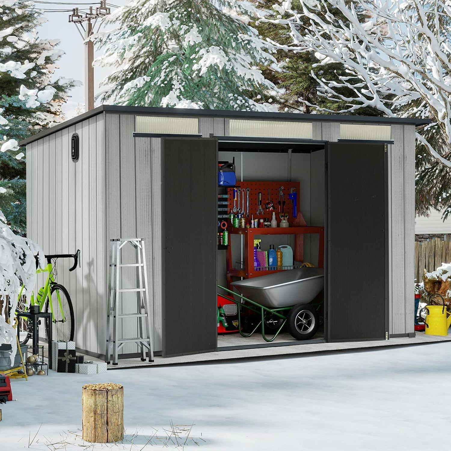 Domi 6.2X11FT Resin Outdoor Storage Shed, Plastic Garden Shed with Carpet, All Weather Outside Storage Building for Lawn Mower, Tools, Bike, Backyard
