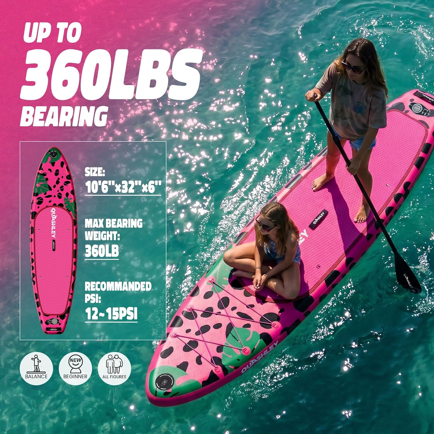 Quashley Inflatable Paddle Board Extra Wide Stand Up Paddleboards 11'×34' with All Premium Paddle Board Accessories,Inflatable SUP for Adults/Family,Beginner-Friendly,Removable Fin,Hand Pump