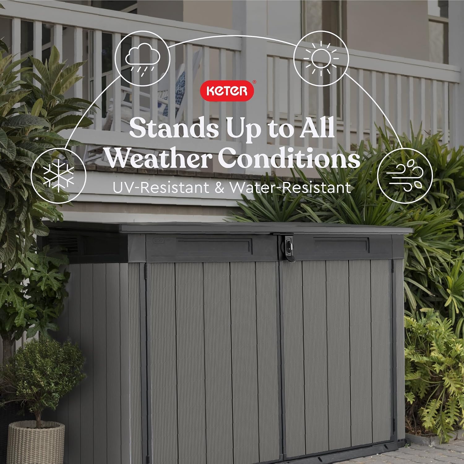 Keter Premier Jumbo 6.2 x 4.3 ft Outdoor Resin Horizontal Storage Shed for Garbage Bins, Yard Tools & Garden Equipment, All‑Weather, Lockable Outdoor Storage