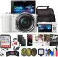 Sony Alpha a5100 Mirrorless Digital Camera with 16-50mm Lens (White) + Filter Kit + 64GB Card + 2 x NPF-W50 Battery + Card Reader + LED Light + Photo Software + Cables + Case + More