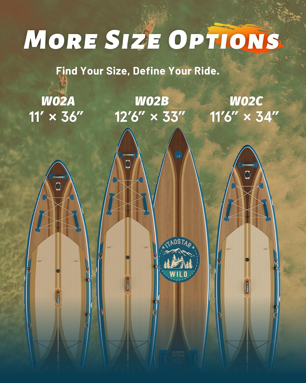 iTAOSTAR Wild 11'×36'/11'6'×34'/12'6'×33' Inflatable Paddle Board with Seat, One-Stop Premium SUP Board Gears, Tailored 5 Fins, Stable Inflatable Stand Up Paddle Boards for Youth/Adults of All Levels