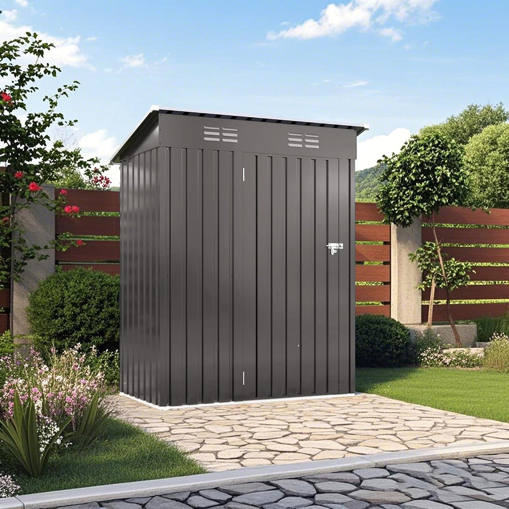 5x3 FT Outdoor Storage Shed, Small Metal Garden Shed with Lockable Hinged Door, Outside Tool Sheds with Sloped Roof & 2 Air Vents, Waterproof Storage Building for Backyard, Patio, Lawn, Gray