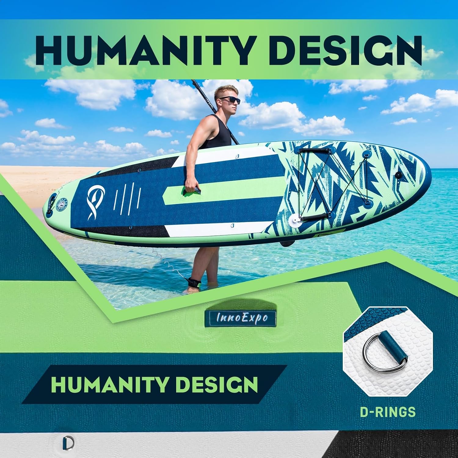 InnoExpo 11' Inflatable Stand Up Paddle Boards with Premium Accessories, Wide Stable SUP Paddle Board Design, Non-Slip Comfort Deck for Youth & Adults