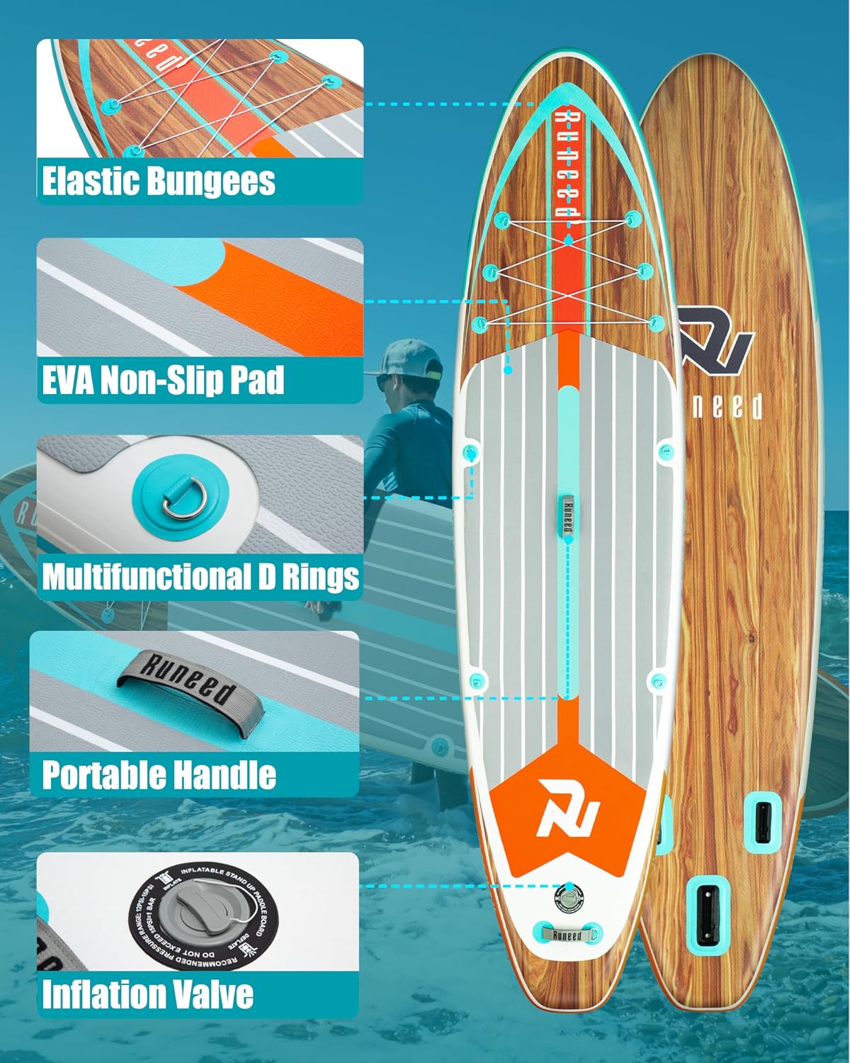 Inflatable Stand Up Paddle Board with SUP Accessories, 11'*33' Inflatable Paddle Boards for Adults & Youth of All Skill Levels