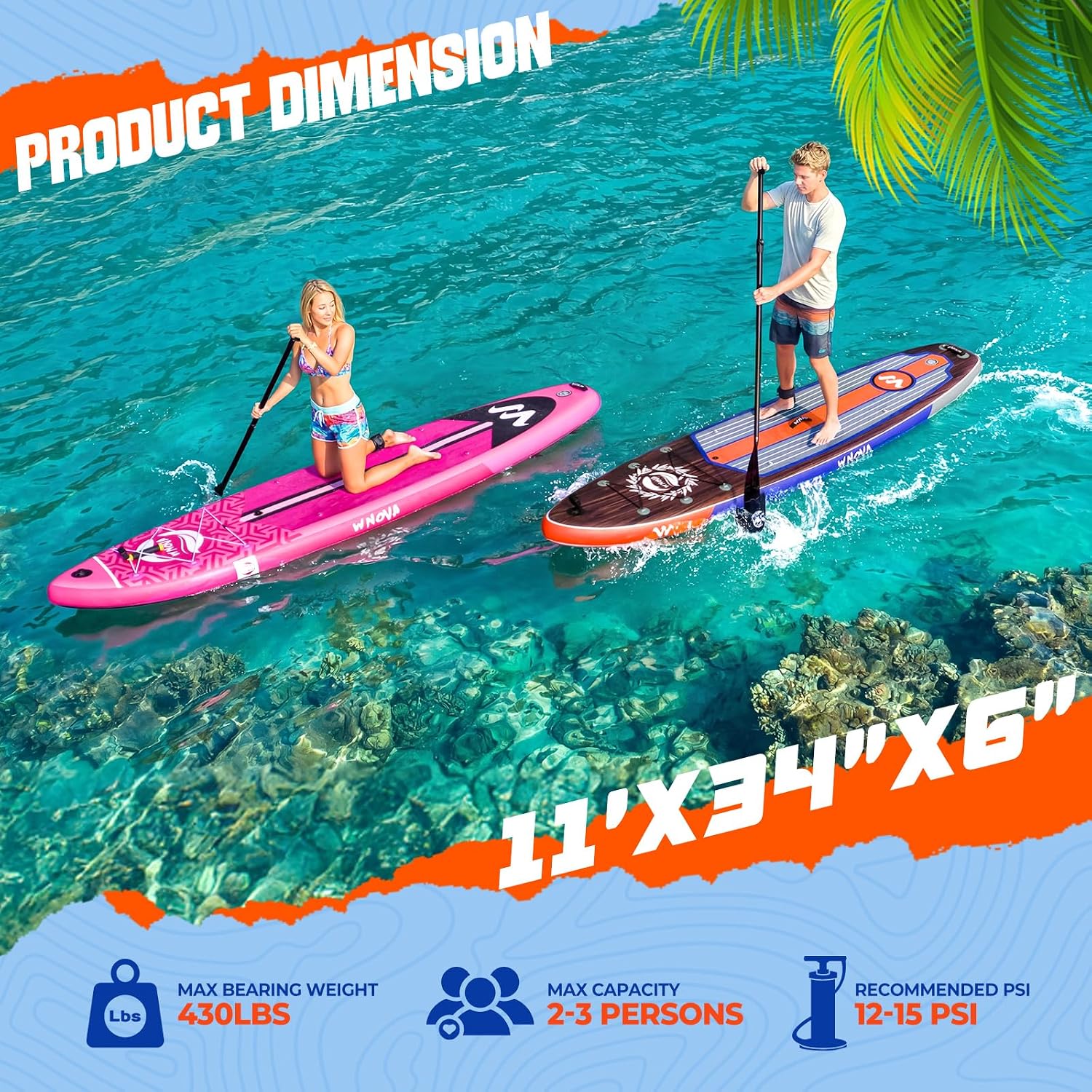 11' Inflatable Stand Up Paddle Board, 34' Extra Wide Stable iSUP for Adults & Youth, with Camera Mount & Premium Accessories, Non-Slip Deck for All Skill Levels