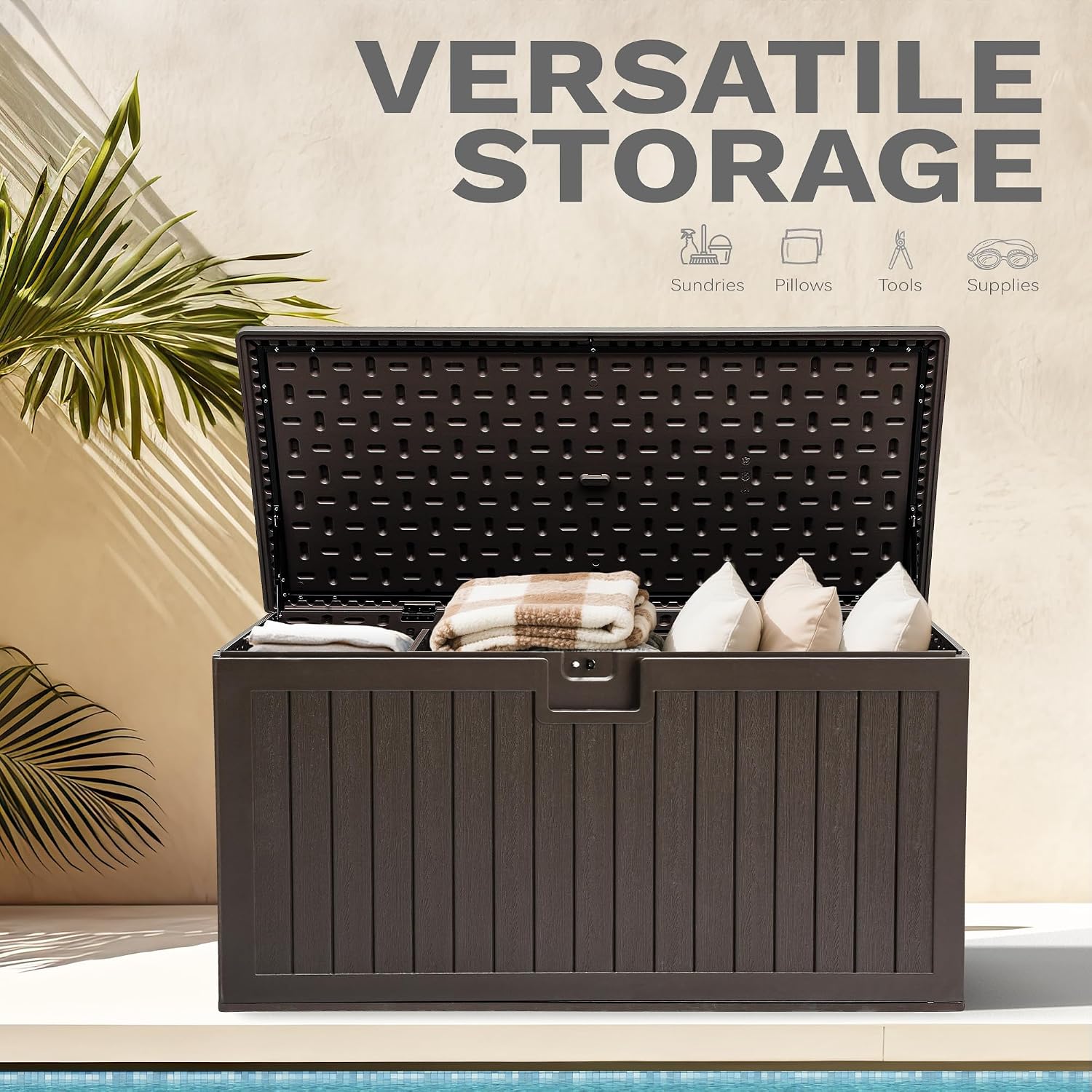 DWVO 180 Gallon Double-Wall Deck Box, XL Large Resin Outdoor Storage Box, Lockable & Waterproof, Double as Seating, 1000lbs Capacity (Brown)