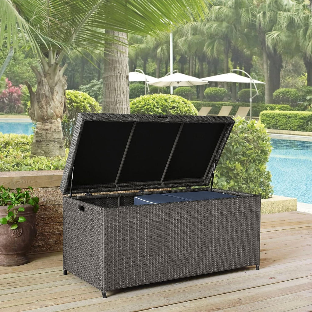 Crosley Furniture Palm Harbor Wicker Outdoor Storage Box for Patio Furniture Cushions and Pool Floats, Gray