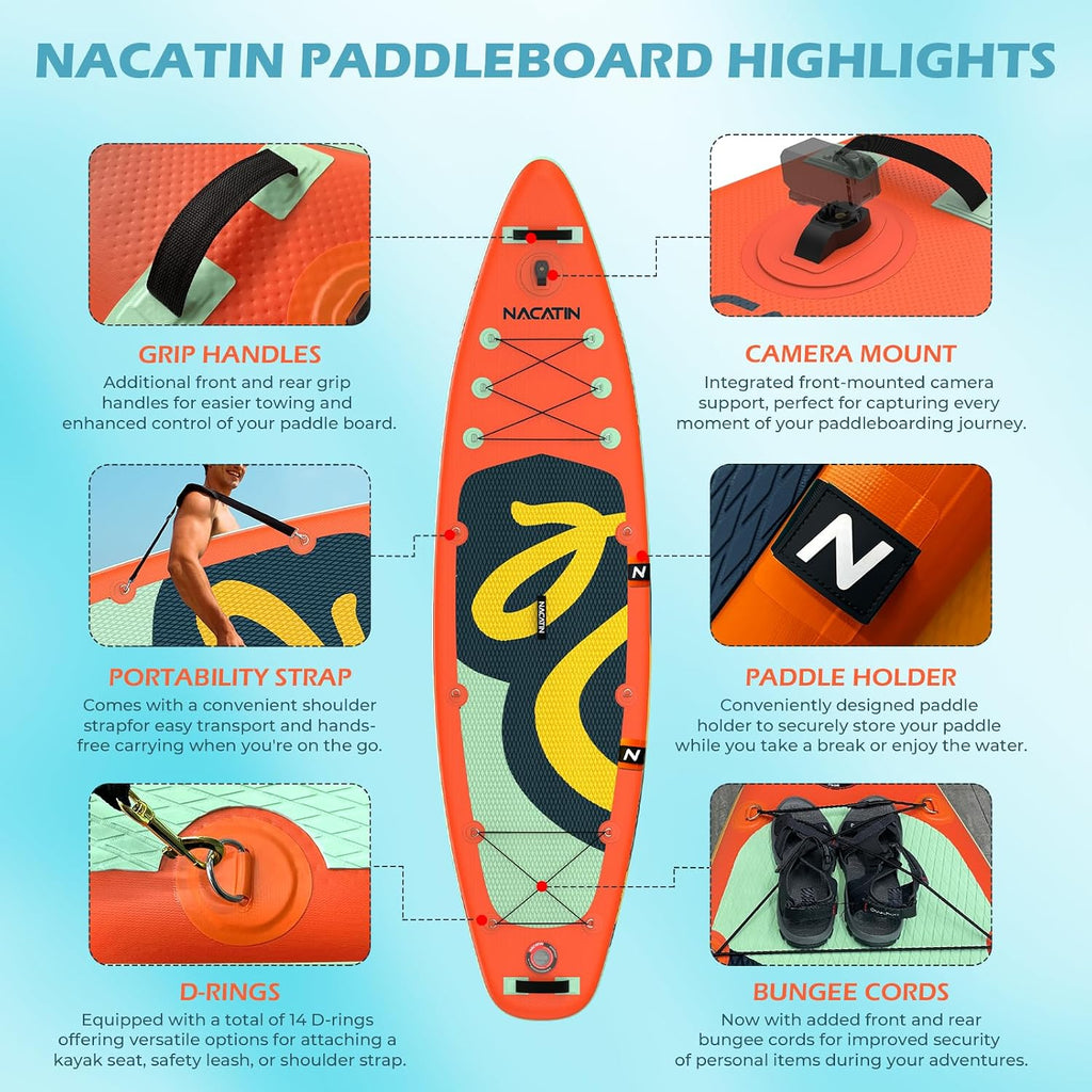 NACATIN Inflatable Stand Up Paddle Board,10'6'Upgrade Version Blow Up Paddle Boards for Adults with Premium SUP Accessories& Backpack,Adjustable Paddle,Camera Mount,Hand Pump, for Lake, River, Yoga
