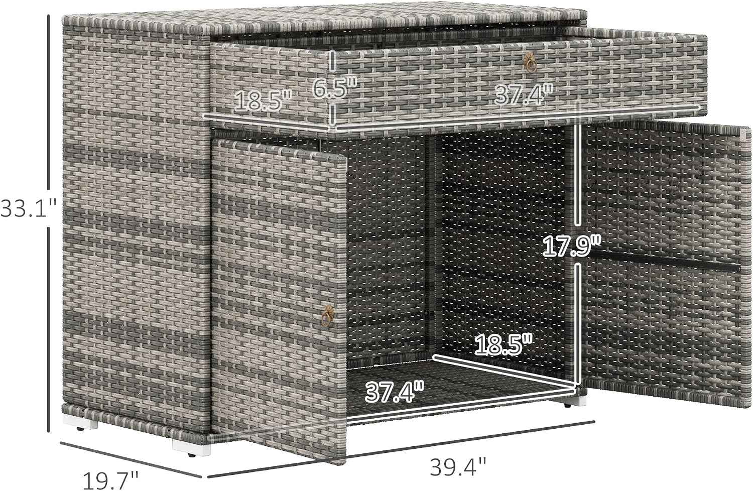 Outsunny Wicker Outdoor Storage Cabinet, Pool Towel Storage Cabinet with Drawer, Freestanding PE Rattan Pool Towel Holder for Indoor, Outdoor Swimming Pool, Spa (Gray)