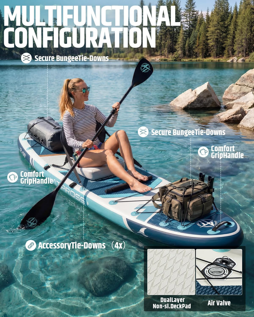 12'x36 Inflatable Paddle Board, 500lbs Extra Wide Stand Up Paddleboard for Adults with Premium SUP Accessories Kit & Backpack, Blow Up Kayak Non-Slip Stable Deck Boat for Yoga Fishing Surf