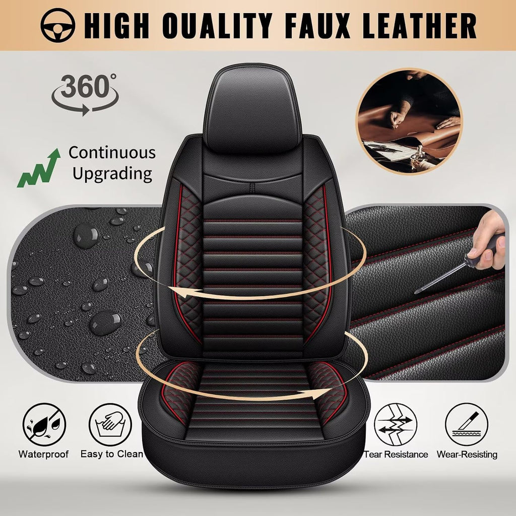 Car Seat Covers Fit for Hyundai Kona 2018-2026: Full Set 5 Seats Faux Leather Seat Cover Waterproof Seat Protectors Automotive Seat Cushion(Black & Red)-2 Rows 5 Seats