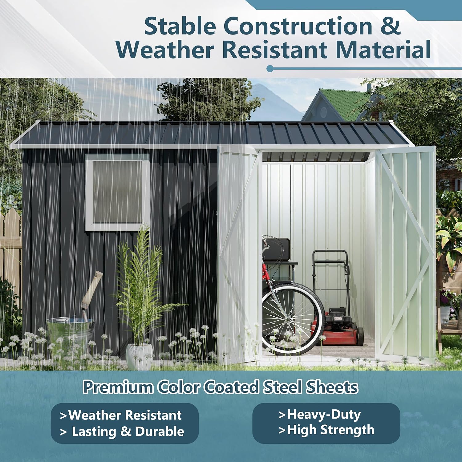 9 * 6 FT Metal Garden Storage Sheds for Patio Backyard Tools House Storage Shed with One Window (9.5 x6.7 FT)