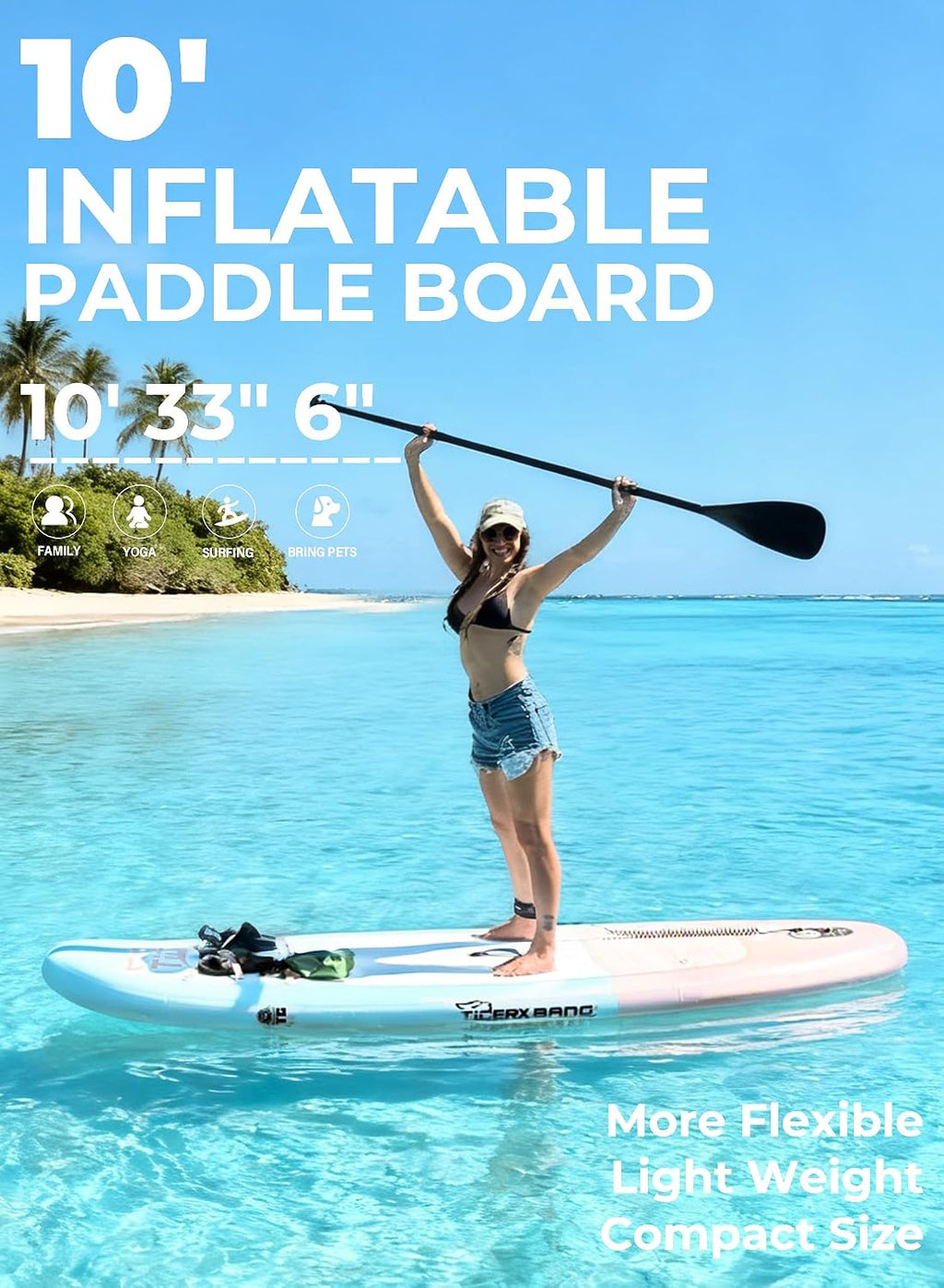 TIGERXBANG 11'6'/11'/10' Inflatable Paddle Board with Complete Accessories, Versatile Premium Paddle Boards for Adults/Youth, Stand Up Paddle Board Polar/Wave/Sunny Wave Collection