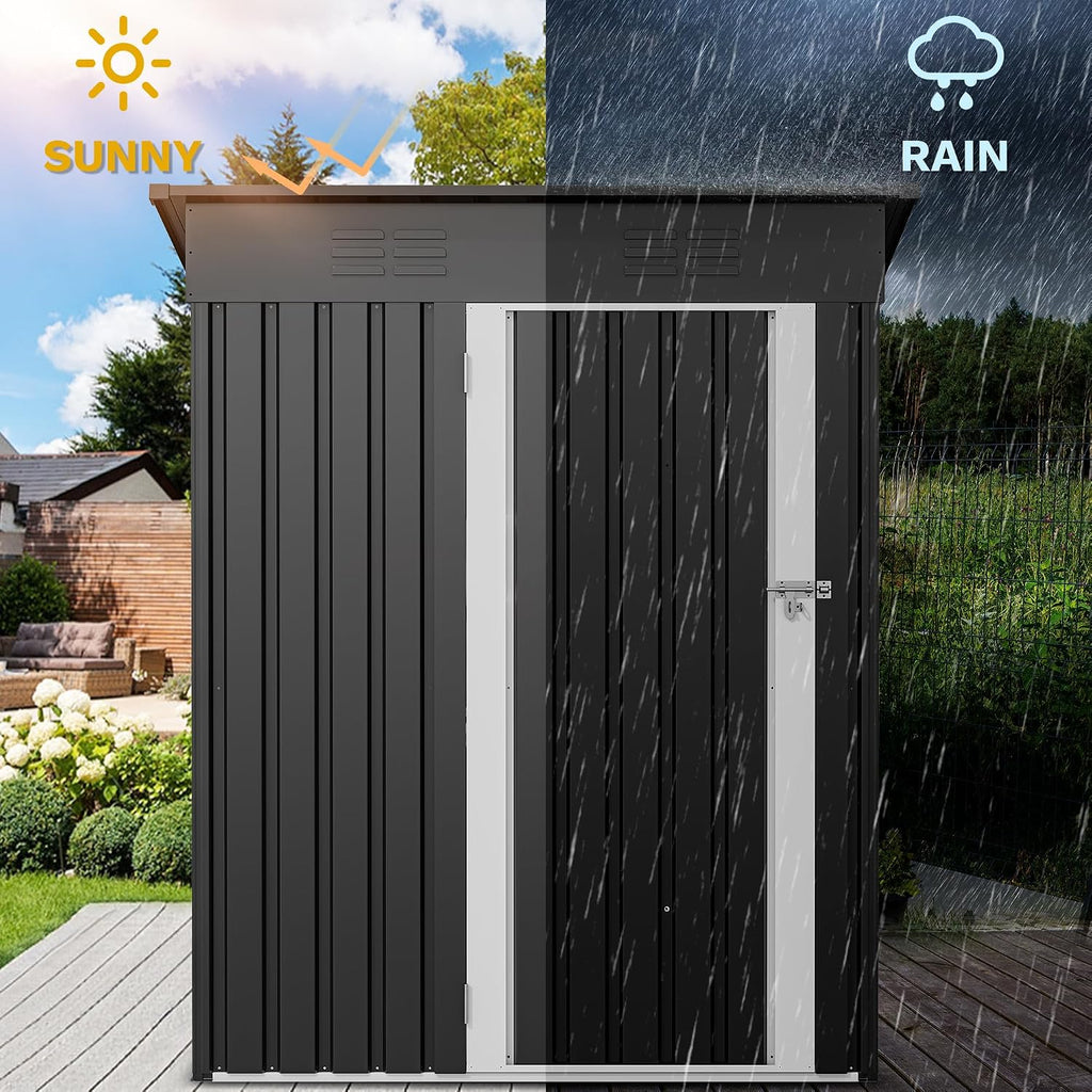 DWVO Metal Outdoor Storage Shed 5x3ft, Lockable Tool Sheds Storage with Air Vent for Garden, Patio, Lawn to Store Garbage Can, Lawnmower, Dark Gray
