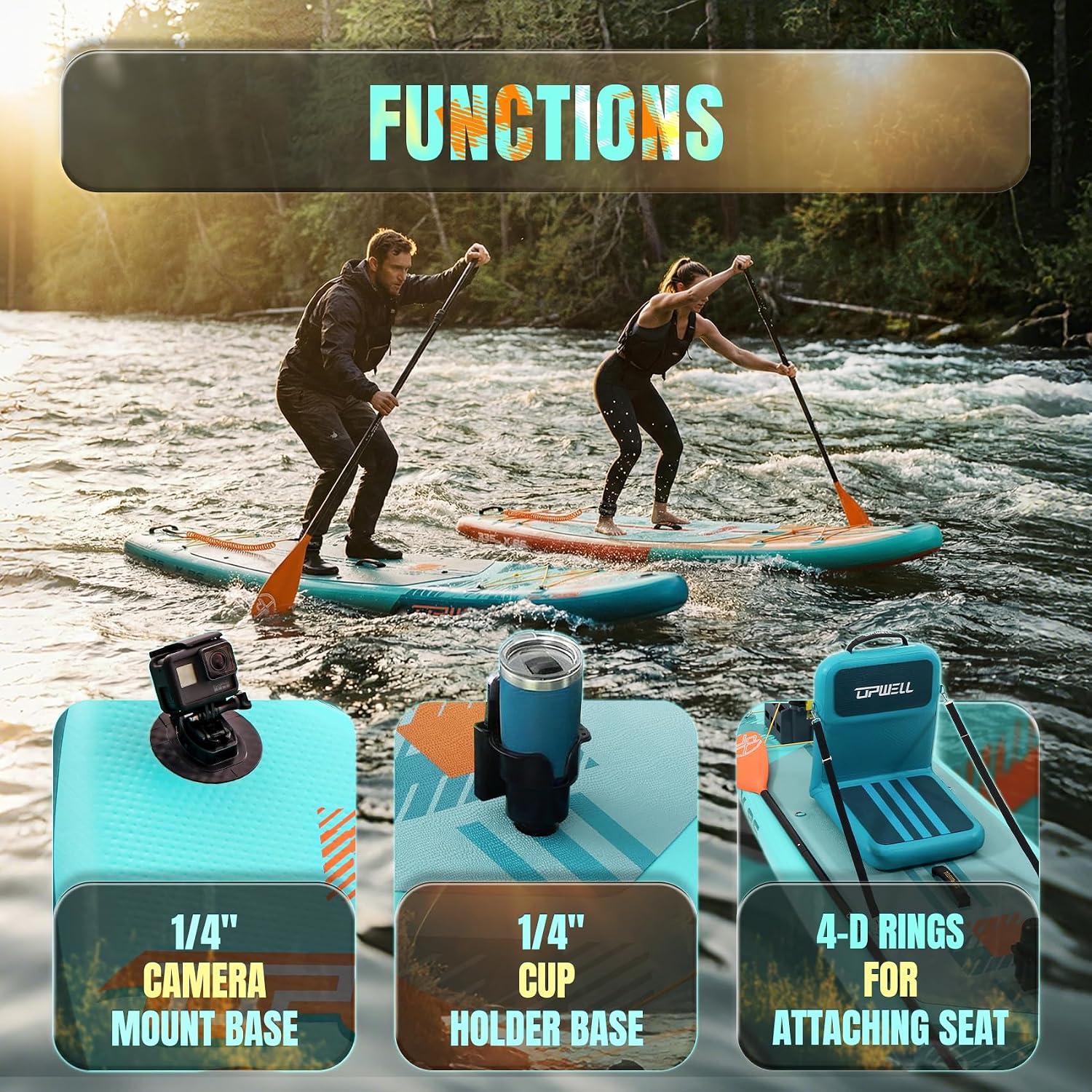 UPWELL 11'×34' Stand Up Paddle Board, SUP Board for Adults & Teens, Inflatable SUP Board with Premium Accessories, 120L Backpack, Paddle, Leash, Hand Pump, Fins
