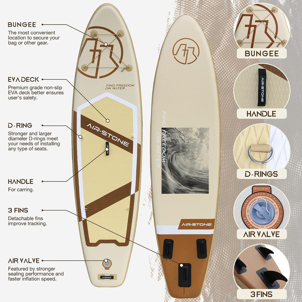 AIR-STONE 10'6' 450 lb Capacity，Inflatable Stand Up Paddle Board with sup Accessories Including Backpack, Repairing Kits, Non-Slip Deck, Leash, 3 Fins, Paddle and Hand Pump