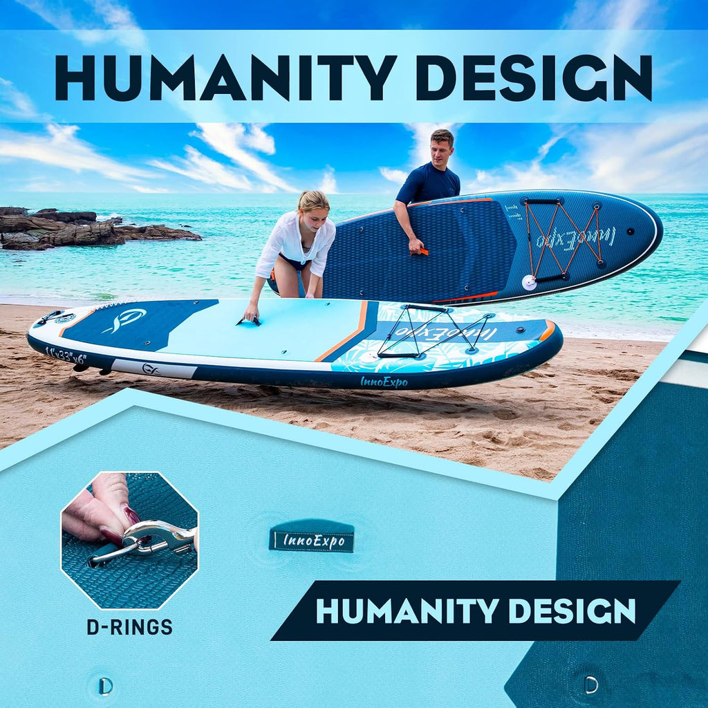 InnoExpo 11' Inflatable Stand Up Paddle Boards with Premium Accessories, Wide Stable SUP Paddle Board Design, Non-Slip Comfort Deck for Youth & Adults