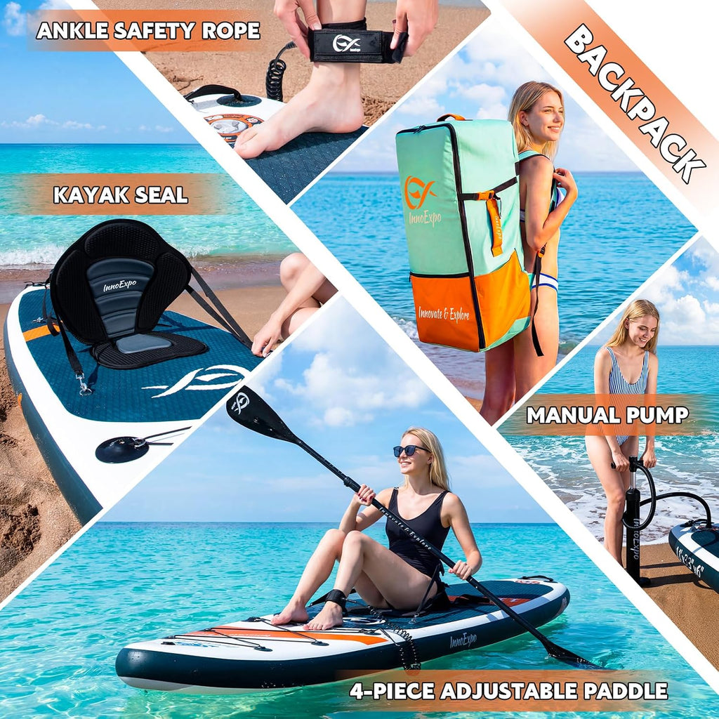 InnoExpo Inflatable Stand Up Paddle Boards with Premium Accessories, Wide Stable SUP Paddle Board Design, Non-Slip Comfort Deck for Youth & Adults