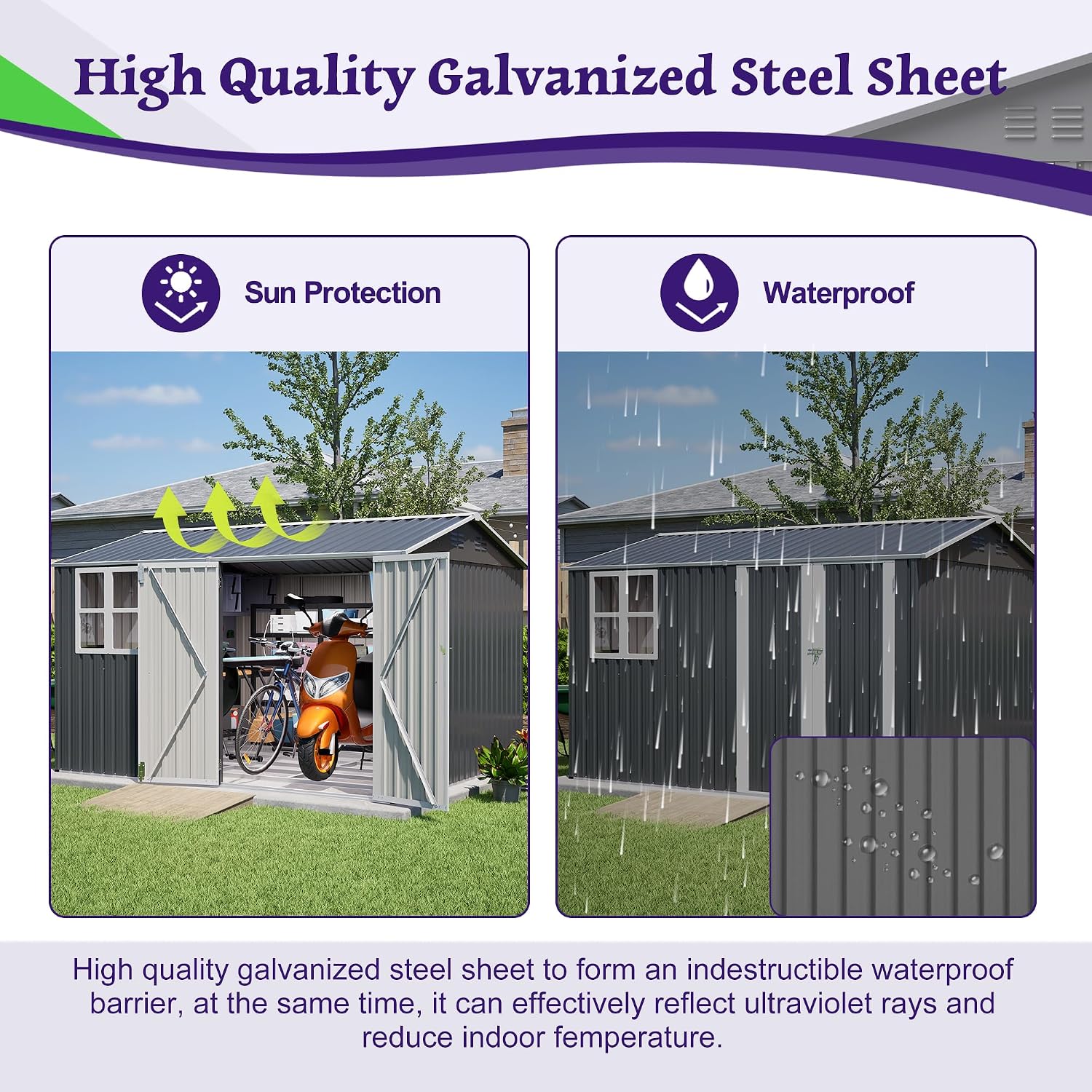 YOPTO 10X8 FT Outdoor Storage Shed,Metal Shed W/Window,Floor Frame & Lockable Swing Door,Garden Tool House W/ 4 Air Vents & Sloped Roof,for Backyard Patio Lawn,Gray