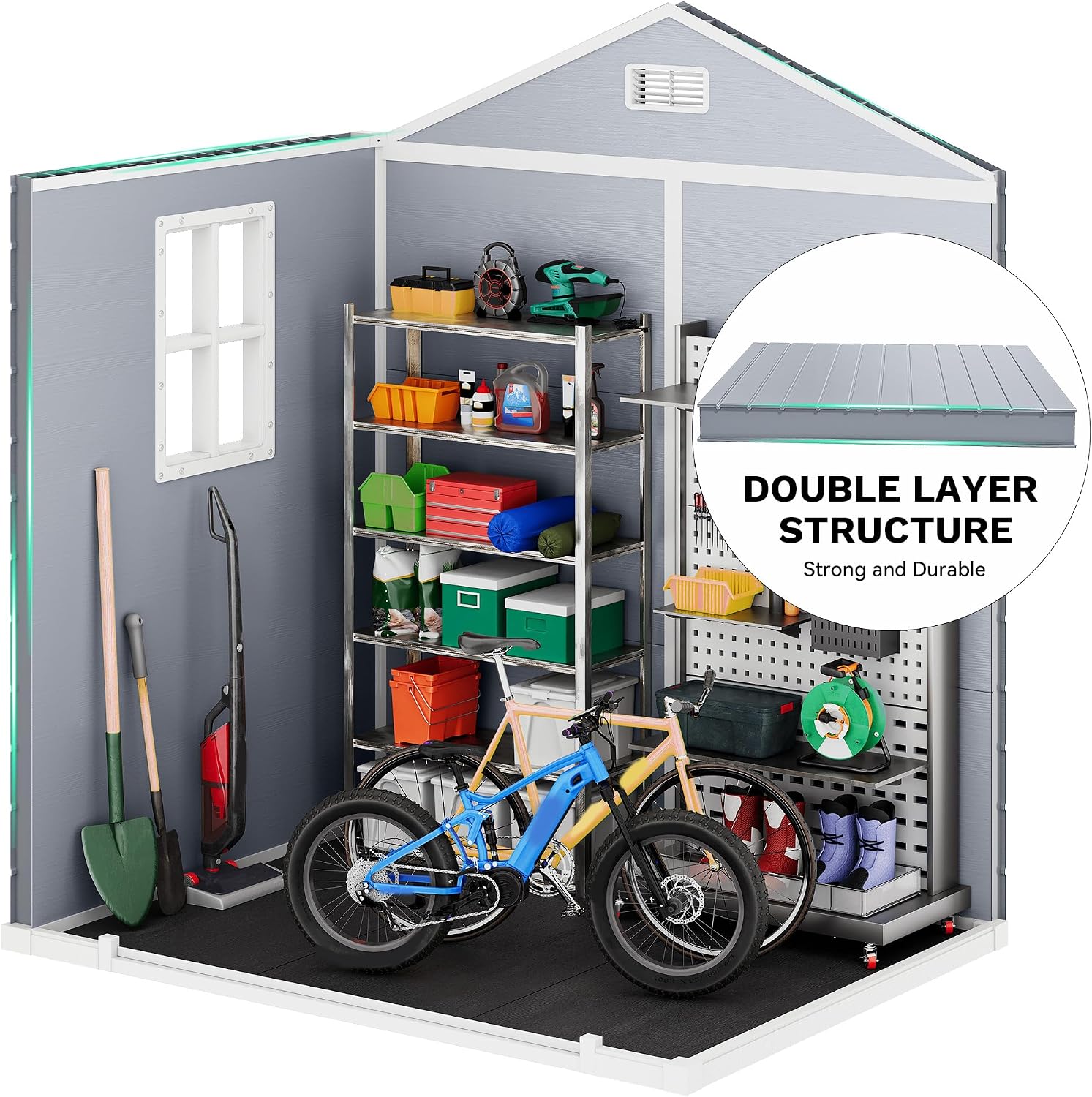DWVO 6x4.4 FT Resin Storage Shed with Fence-Style and Side Windows, Lockable Door, and Vents for Garden, Backyard, Patio, Lawn, Gray