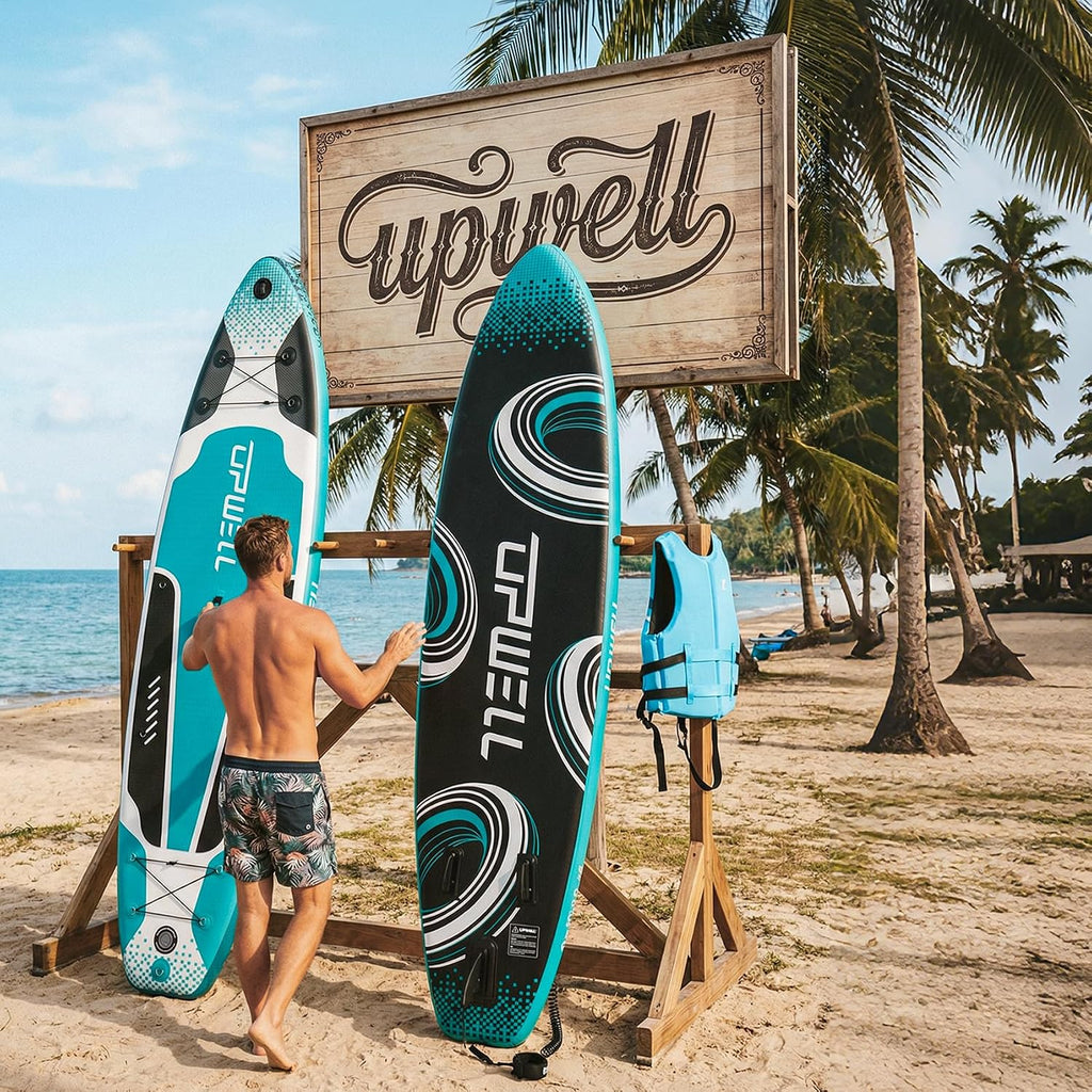 UPWELL 10'6'/11'/11'6' Inflatable Paddle Board, Stand Up Paddlboard for Youth & Adults, Stable Design, Premium SUP Accessories, Backpack, Leash, Hand Pump, Fins