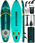 MYBOAT 11'6'×34'×6' Extra Wide Inflatable Paddle Board, Stand Up Paddle Board for Fishing, Sup Board with 3 Removable Fins, Dual Bungees, Camera Mount, Hand Pump, Strong Paddle,Leash