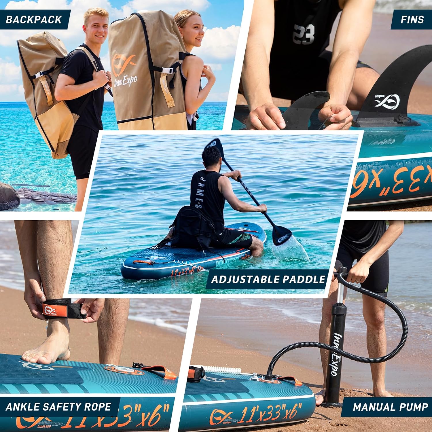 InnoExpo 11' Inflatable Stand Up Paddle Boards with Premium Accessories, Wide Stable SUP Paddle Board Design, Non-Slip Comfort Deck for Youth & Adults