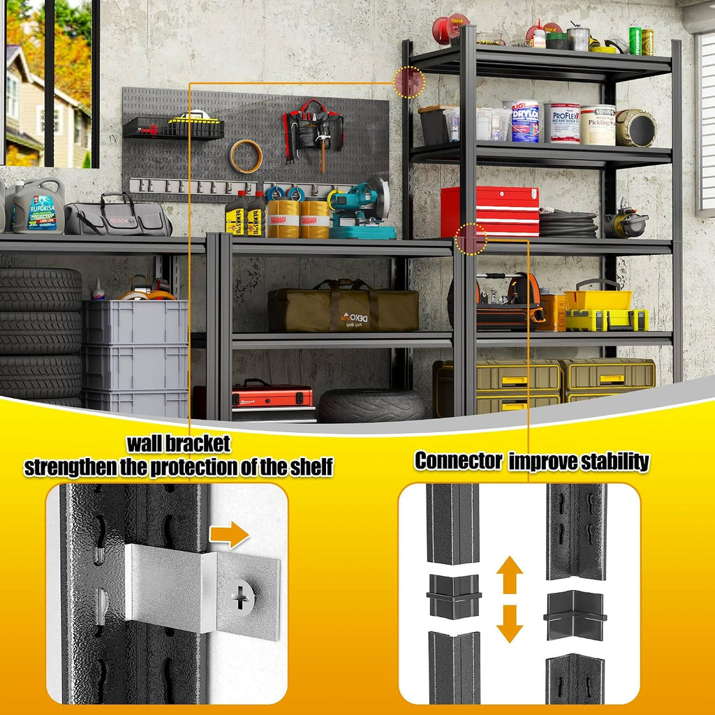 Storage Shelves, Garage Metal Shelving Unit, Adjustable, Double-Layer Column with Reinforced Ribs, Heavy-Duty, Capable of Bearing 600-3600 lbs (Black, 45''W*20''D*82''H, 6-Tier)