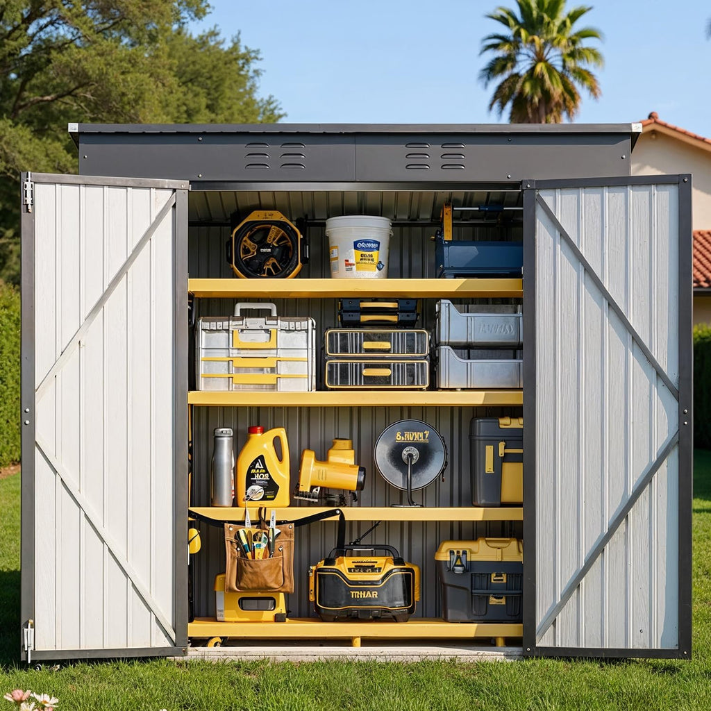 Bealife 6' x 4' Outdoor Storage Shed Clearance, Metal Outdoor Storage Cabinet with Double Lockable Doors, Waterproof Tool Shed, Backyard Shed for Garden, Patio, Lawn (Dark Gray)