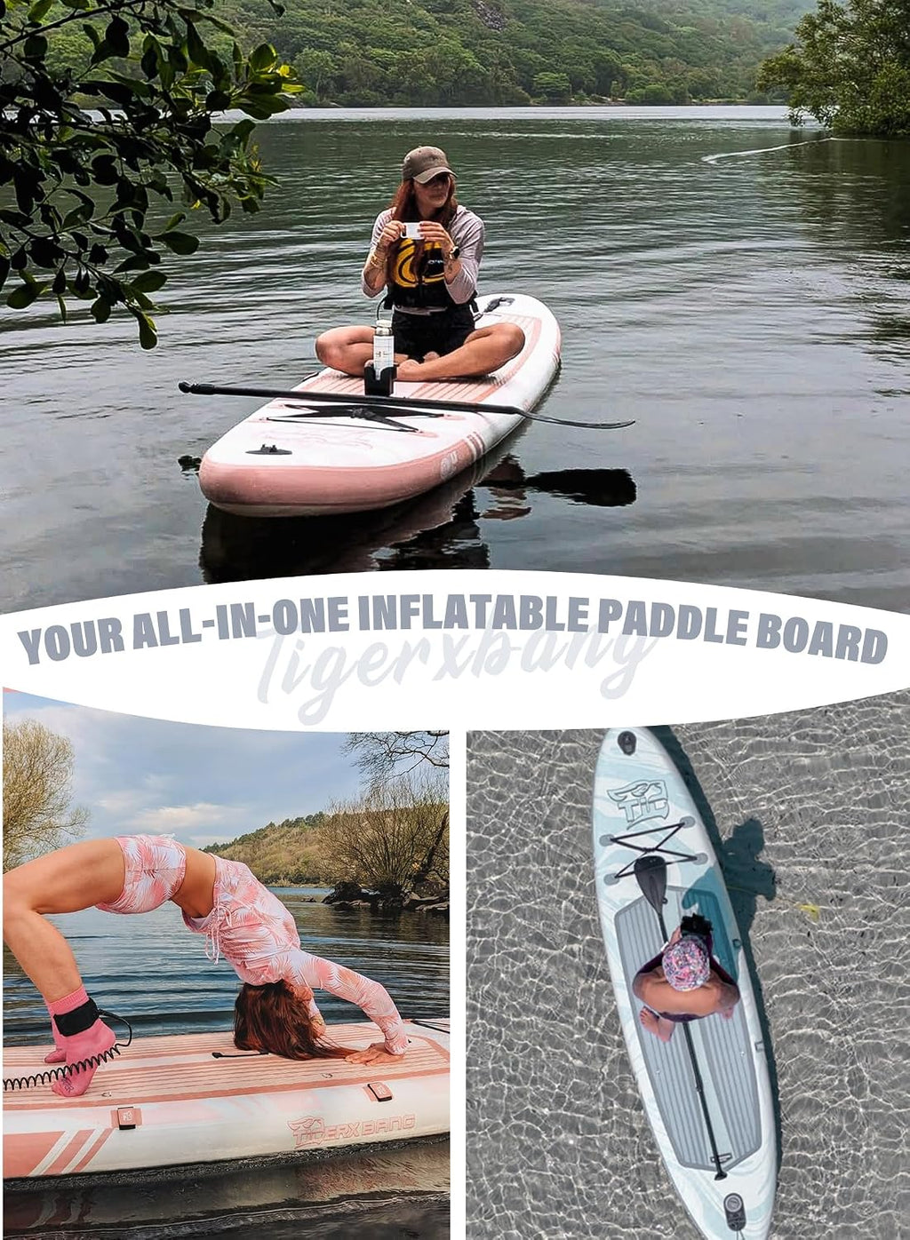 TIGERXBANG 11'6'/11'/10' Inflatable Paddle Board with Complete Accessories, Versatile Premium Paddle Boards for Adults/Youth, Stand Up Paddle Board Polar/Wave/Sunny Wave Collection
