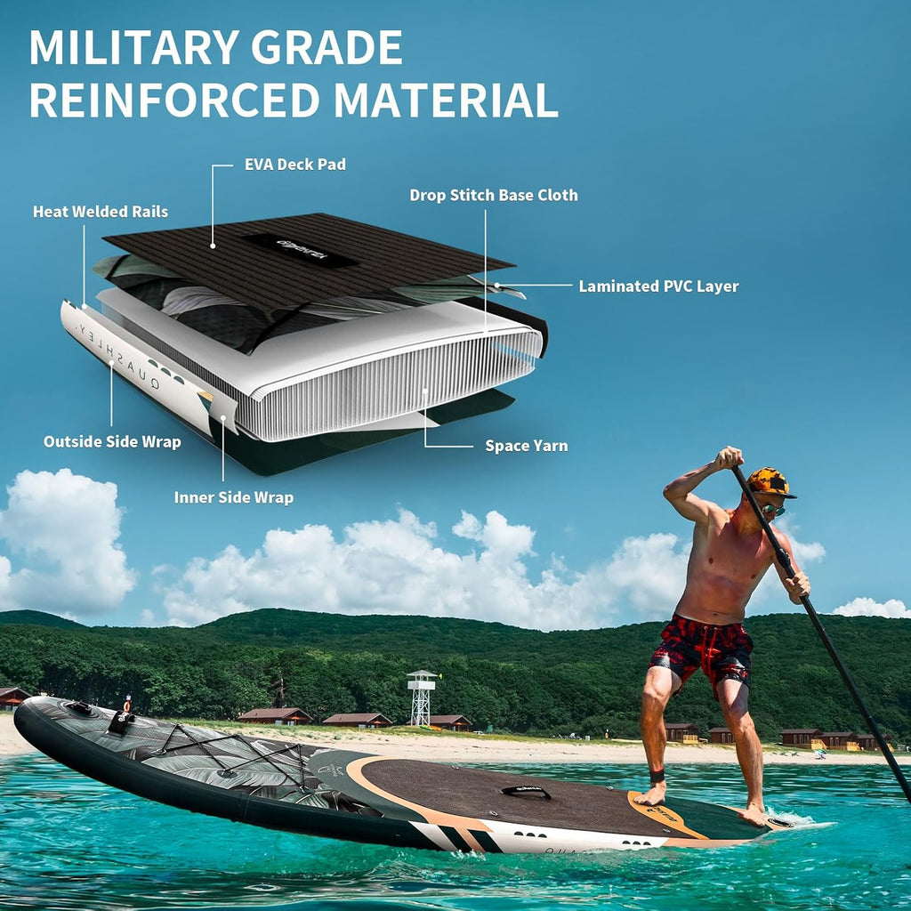 Quashley Inflatable Paddle Board Extra Wide Stand Up Paddleboards 11'×34' with All Premium Paddle Board Accessories,Inflatable SUP for Adults/Family,Beginner-Friendly,Removable Fin,Hand Pump