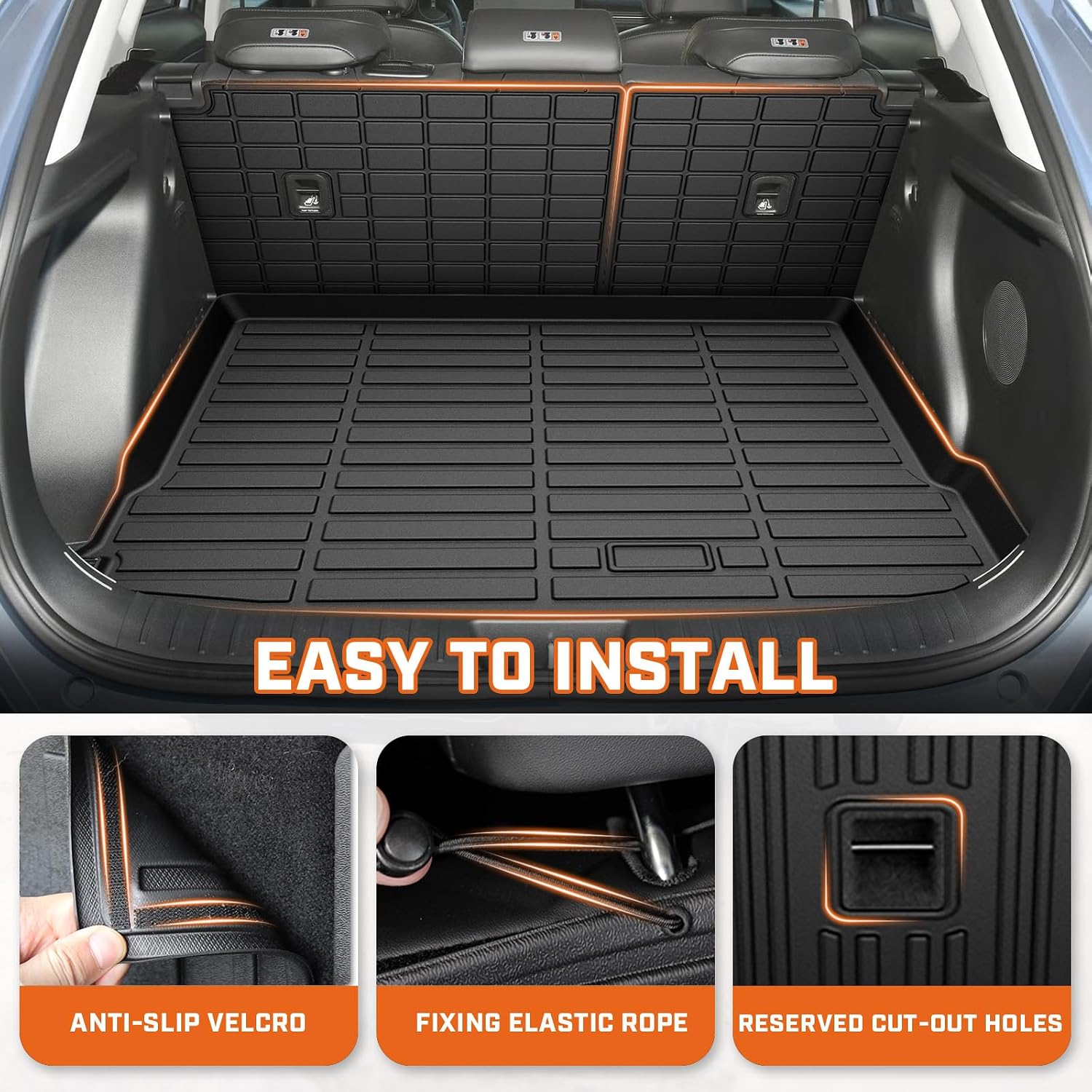 Mixsuper Floor Mat & Cargo Liner for Hyundai Kona(No for EV) 2024 2025 2026,All Weather TPE Floor Liners with Trunk Mat & Backrest Protectors,Kona Accessories,Anti-Slip Floor Liners Set, Black