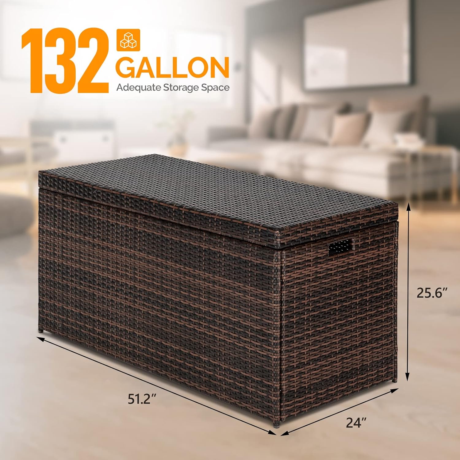 VINGLI Upgraded Version 132 Gallon Outdoor Storage Box, Patio Rattan Deck Box, Wicker Storage Bench for Indoor, Outdoor, Pool, Balcony, Yard, Garden, Brown