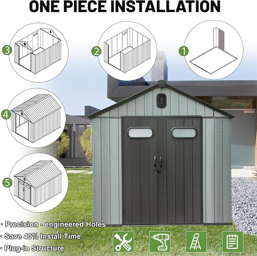 6X4FT Outdoor Resin Storage Shed, Waterproof Plastic Garden Shed with Lockable Door, Windows & Vents, Outside Storage Tool Shed for Patio Furniture, Lawn Mower, Bike
