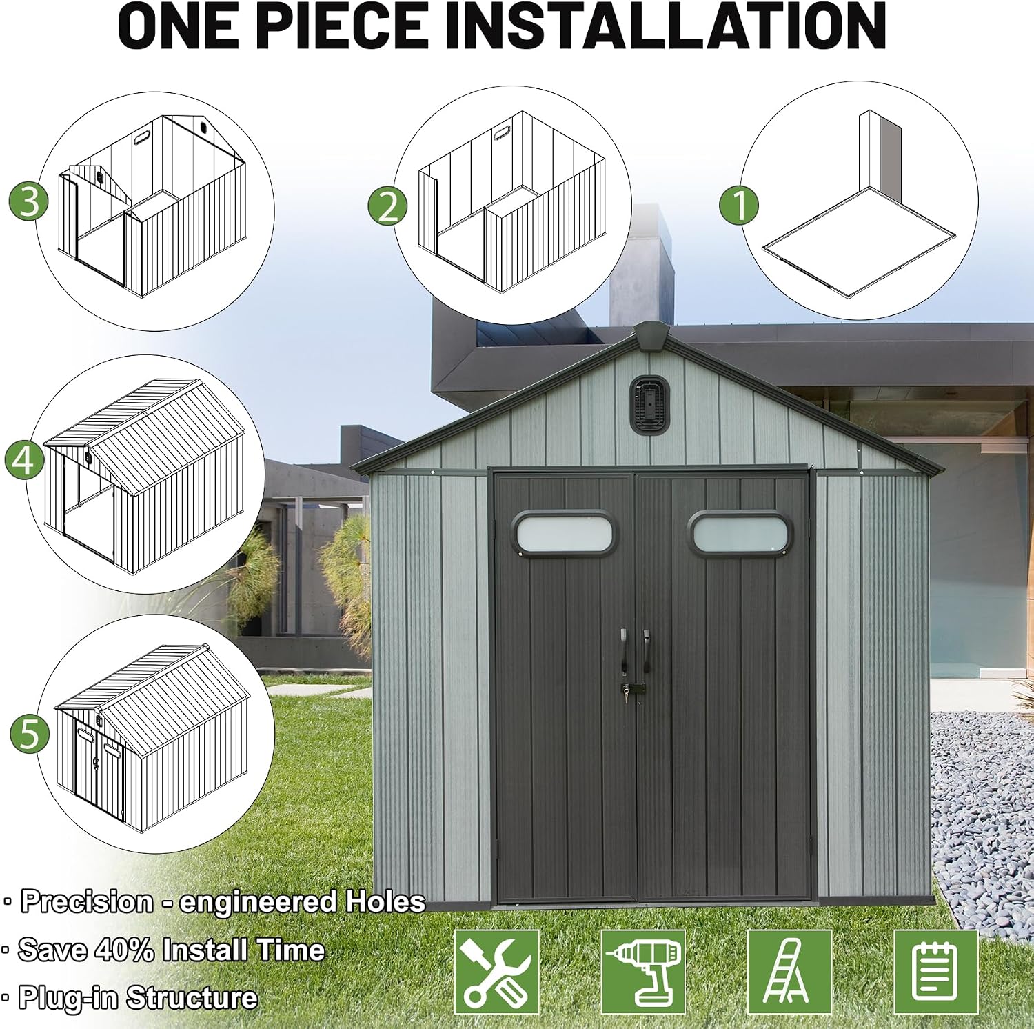 6X4FT Outdoor Resin Storage Shed, Waterproof Plastic Garden Shed with Lockable Door, Windows & Vents, Outside Storage Tool Shed for Patio Furniture, Lawn Mower, Bike