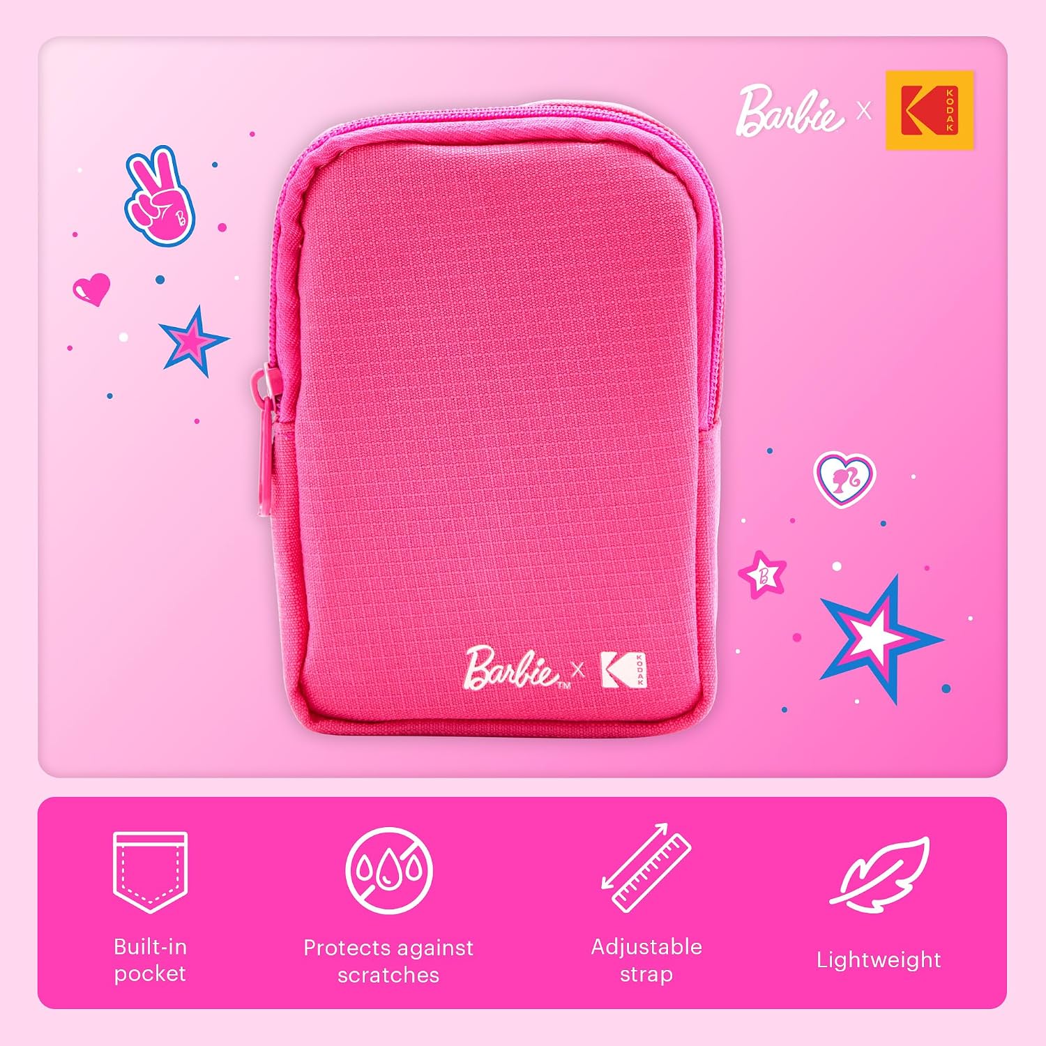 Kodak x Barbie Printomatic Full-Color Instant Print Digital Camera Barbie Starter Bundle (Iconic Style)+ Barbie Deluxe Camera Case + Zink Paper (20 Sheets)