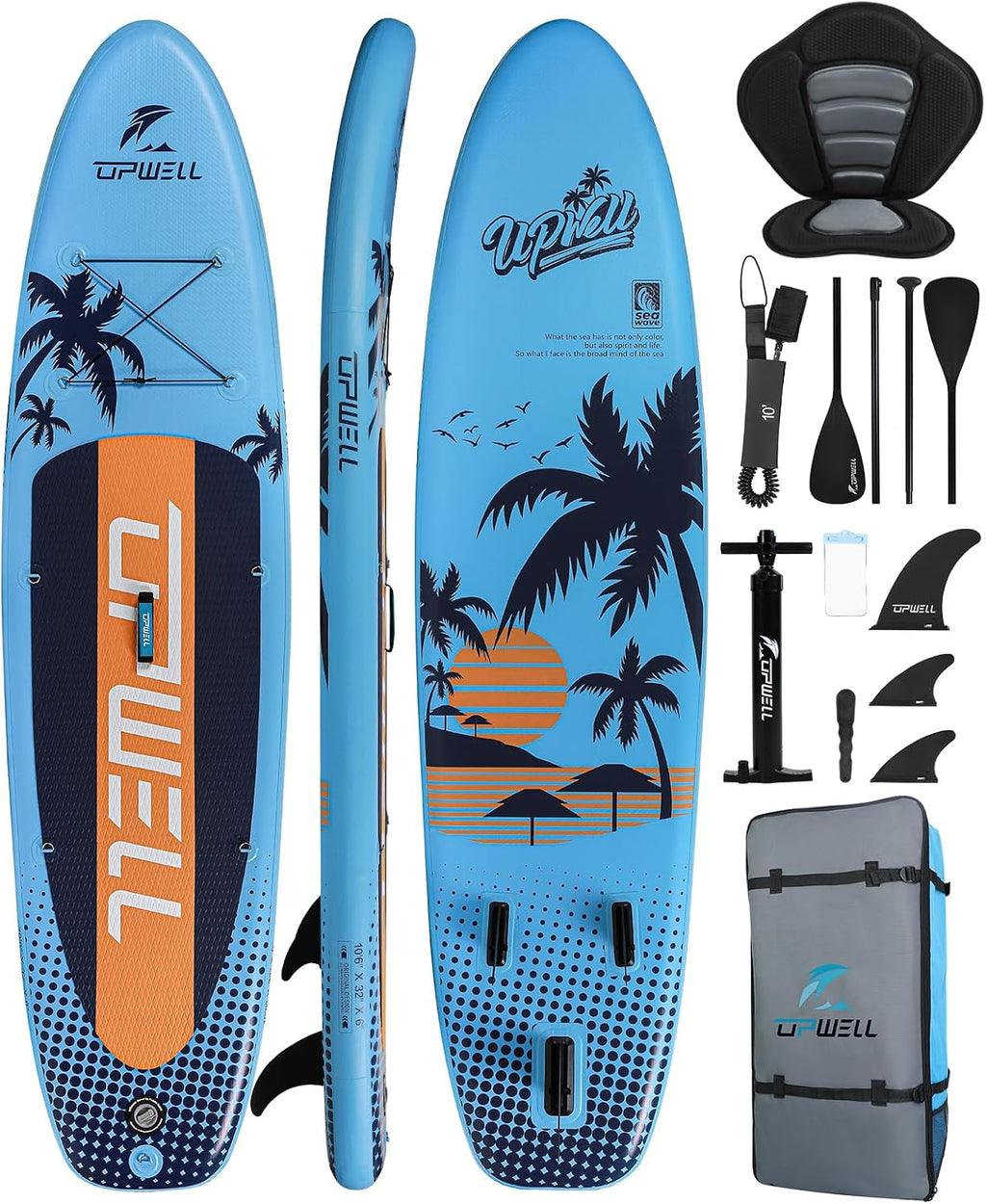 UPWELL 10'6'/11'/11'6' Inflatable Paddle Board, Stand Up Paddlboard for Youth & Adults, Stable Design, Premium SUP Accessories, Backpack, Leash, Hand Pump, Fins