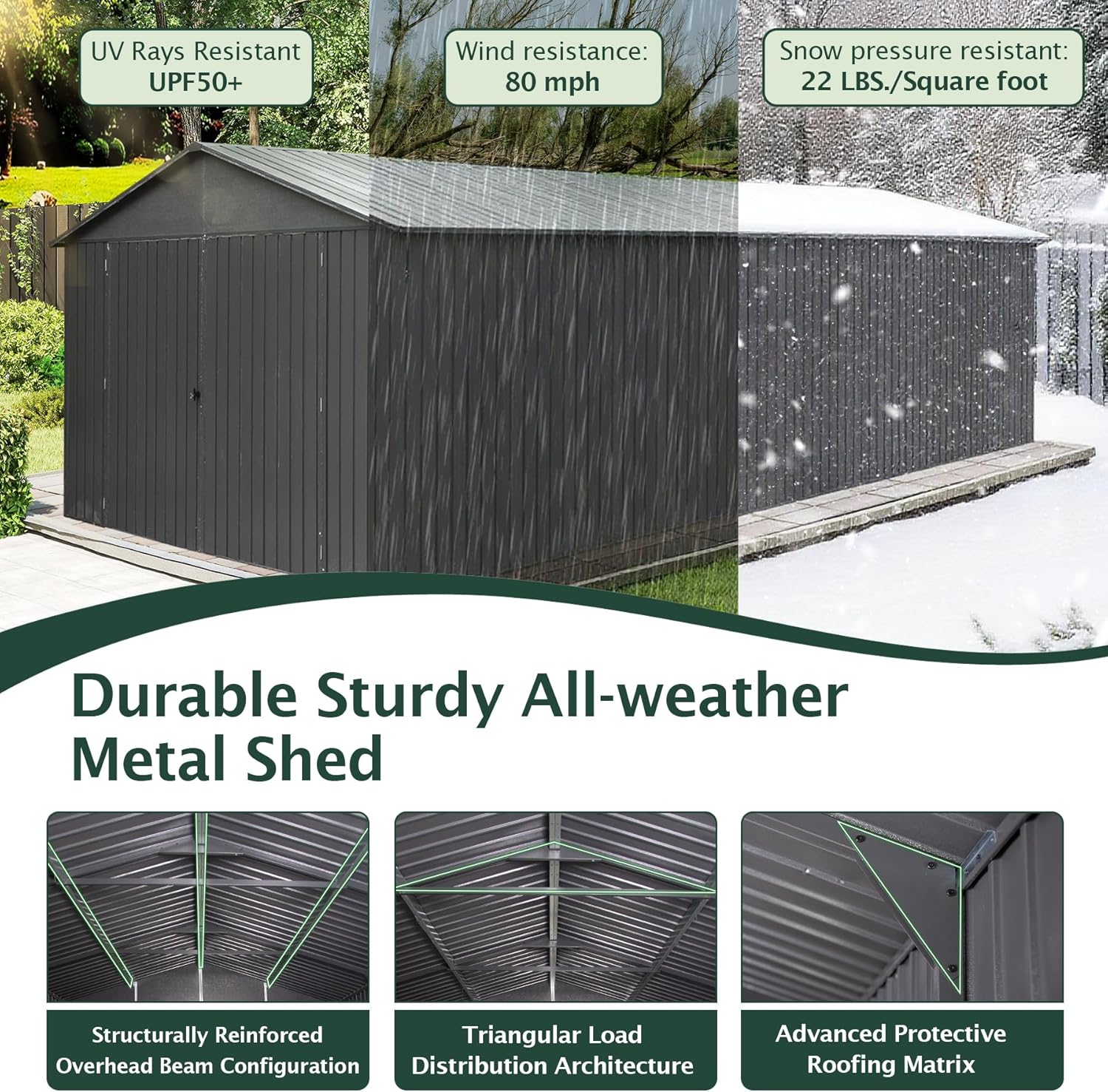 Domi 12'x25' Outdoor Metal Garage Shed, Weatherproof Enclosed Carport with Sidewalls & 2 Lockable Doors, Extra Large Backyard Storage Shed for Car, Truck,Lawn Mower, 80MPH Wind Resistance, Dark Grey