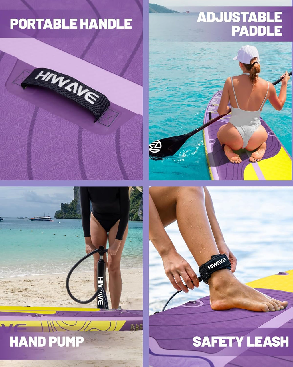 Hiwave Inflatable Stand Up Paddle Board 11'*34'*6' Sup Board, 420lbs Capacity Adult&Youth Paddle Board, Pet Friendly for Ocean&Lake, w/Double Action Hand Pump