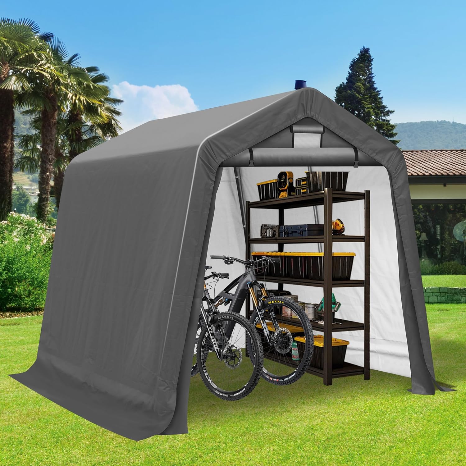 8x8 Ft Outdoor Storage Shelter, Waterproof Portable Storage Shed with Roll-up Zipper Door and Ventilated Windows for Motorcycle, Bike, Tools
