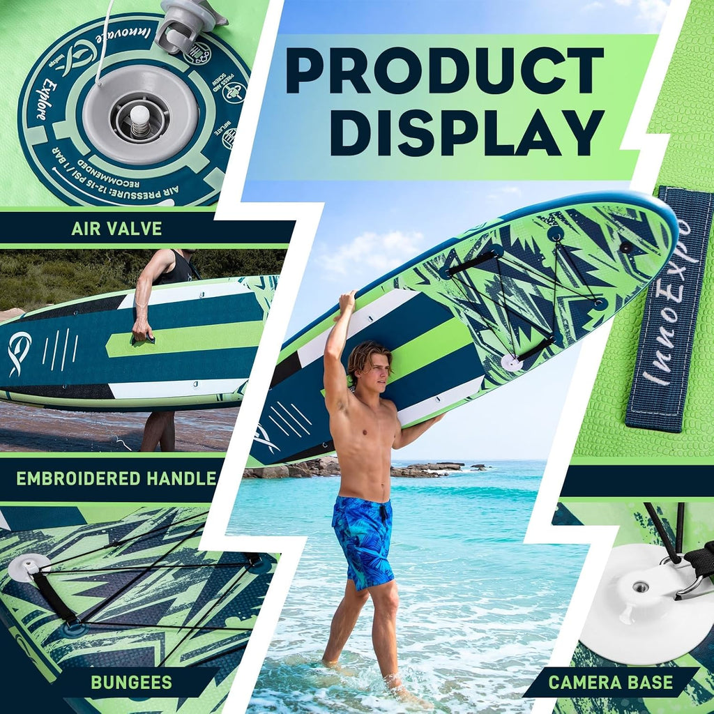 InnoExpo 11' Inflatable Stand Up Paddle Boards with Premium Accessories, Wide Stable SUP Paddle Board Design, Non-Slip Comfort Deck for Youth & Adults