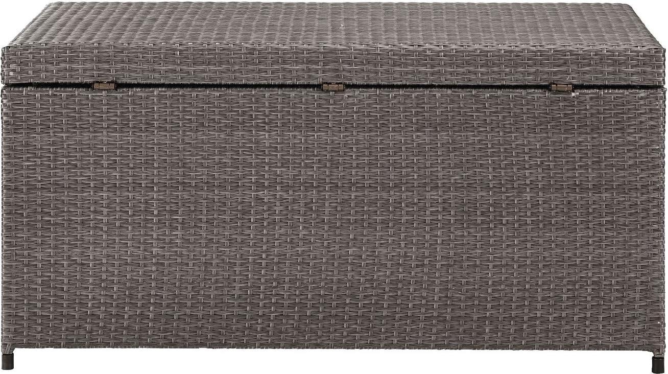 Crosley Furniture Palm Harbor Wicker Outdoor Storage Box for Patio Furniture Cushions and Pool Floats, Gray