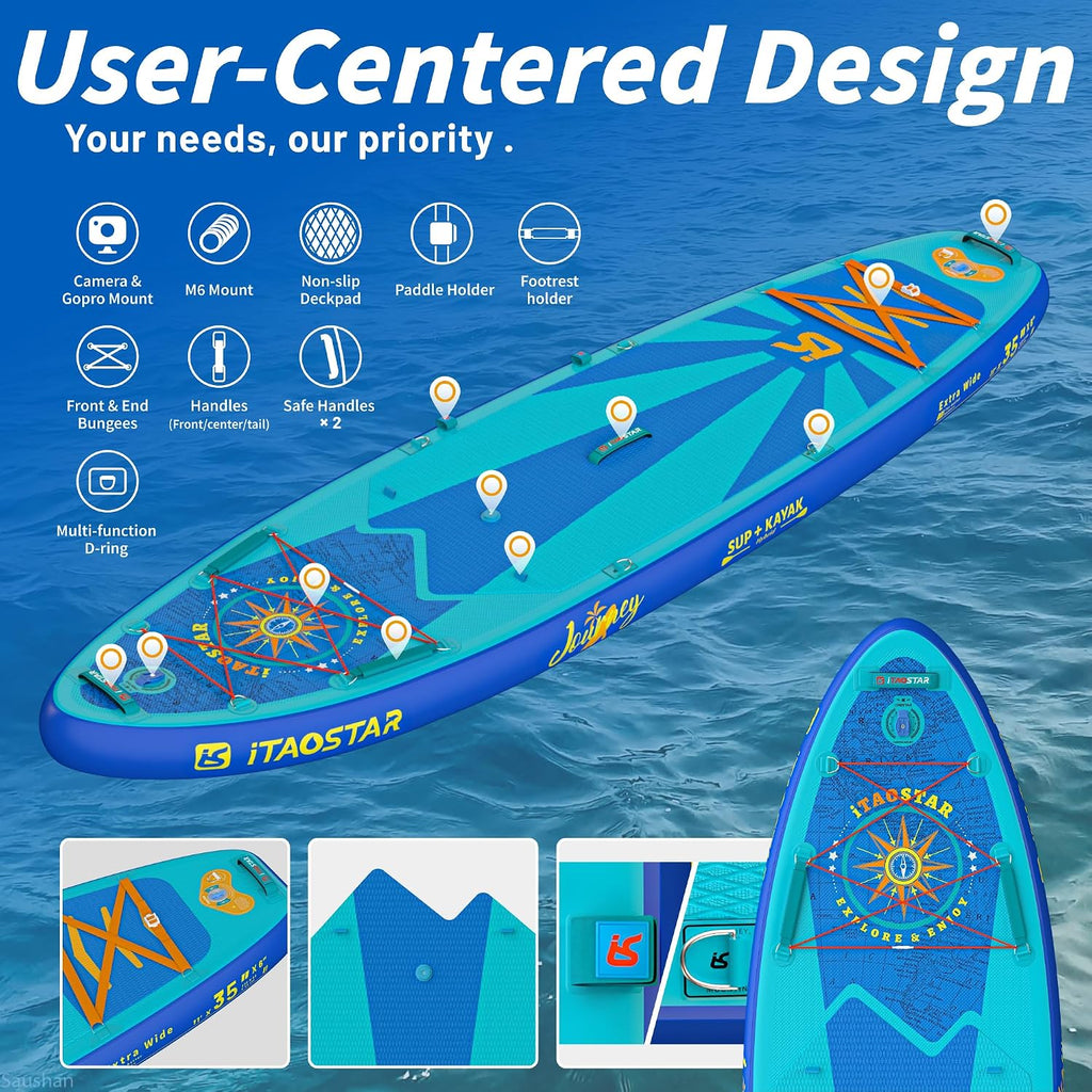 iTAOSTAR Journey 11'6' / 11'×34' / 11'×35' Extra Wide Paddle Board, One-Stop Premium SUP Board Accessories, Tailored Fins, Stable Inflatable Stand Up Paddle Boards for Youth/Adults of All Skill Levels