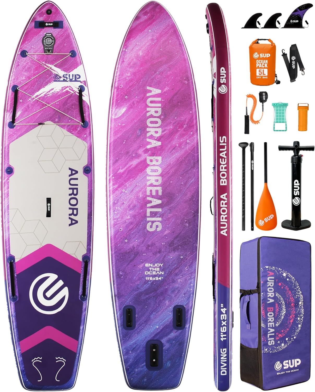 ESUP 11'6 ×34/35' Super Wide Inflatable Paddle Board with SUP Accessories, Extra Stable Stand Up Paddleboards for 2+1 Persons/Family/Beginner/Yoga, w/Shoulder Strap All-Round Sup Board