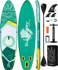 11'×34'' Extra Wide Inflatable Paddle Board with Seam Welded Technology, Stand Up Paddle Board, 420lb Capacity for Adults, Sup Board for All-Level with 2-Blade Paddle/Dual-Action Pump/Leash