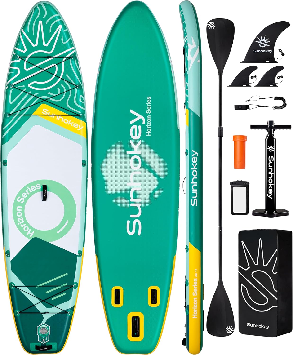 11'×34'' Extra Wide Inflatable Paddle Board with Seam Welded Technology, Stand Up Paddle Board, 420lb Capacity for Adults, Sup Board for All-Level with 2-Blade Paddle/Dual-Action Pump/Leash