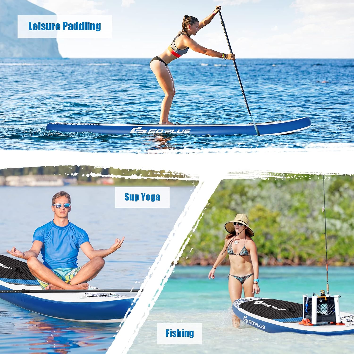 Goplus Inflatable Stand Up Paddle Board, 10FT/10.5FT/11FT SUP with Accessory Pack, Adjustable Paddle, Carry Bag, Fin, Hand Pump, Leash, Repair Kit